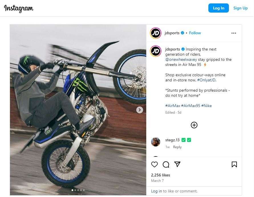 An Instagram post by JD Sports (Screengrab/PA)