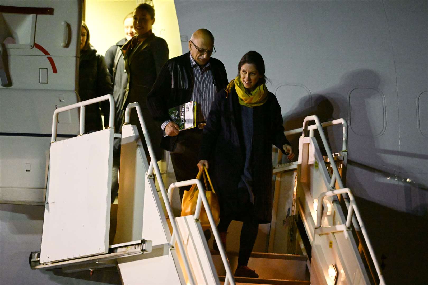 Nazanin Zaghari-Ratcliffe and another released British/Iranian Anoosheh Ashoori arrive at Brize Norton, Oxfordshire, after being freed by Iranian authorities (Leon Neal/PA)