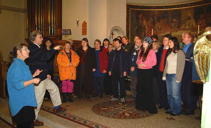 One of Forres Big Choir's very first rehearsals at St John's Church in 2004.