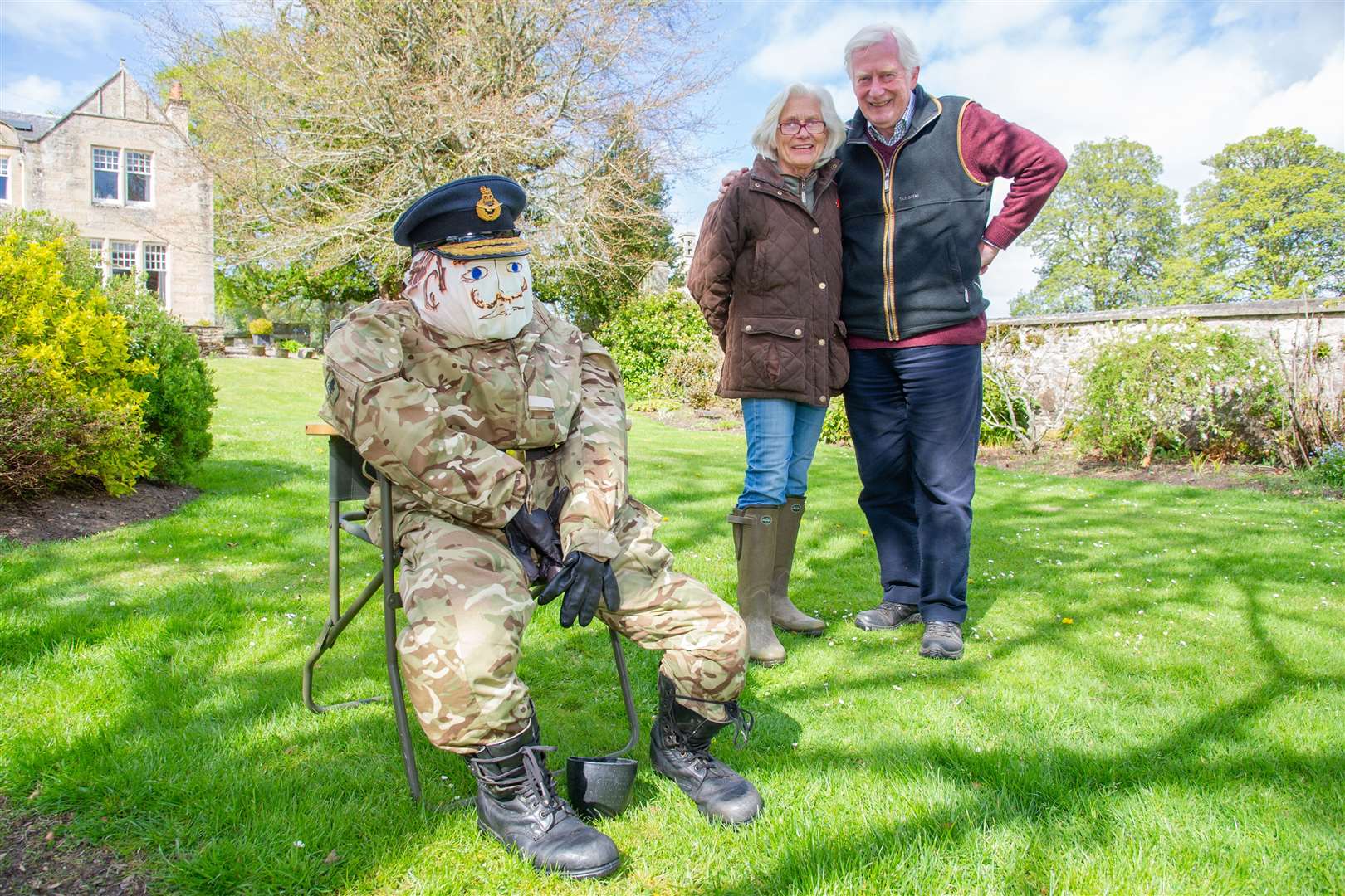 Angela and Seymour Monro with Air Commodore Dougie McBader. ..2020 Dallas Scarecrow Competition...Picture: Daniel Forsyth..