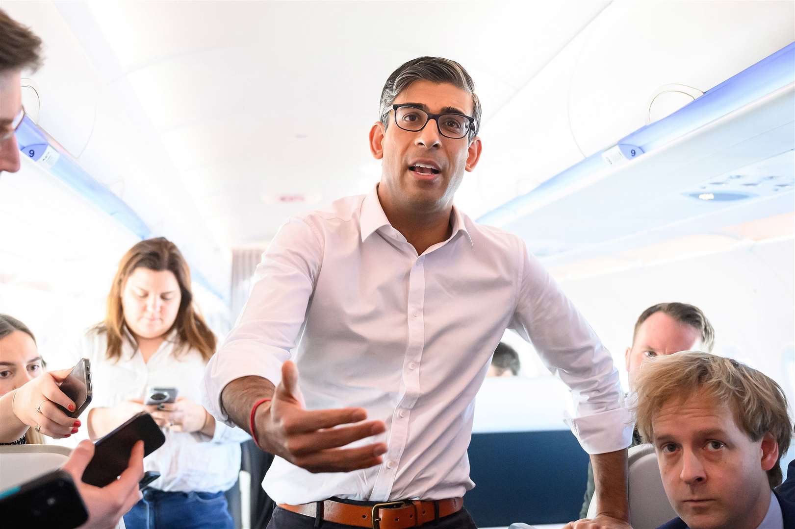 Prime Minister Rishi Sunak speaks to members of the travelling media during his flight to San Diego, US (Leon Neal/PA)