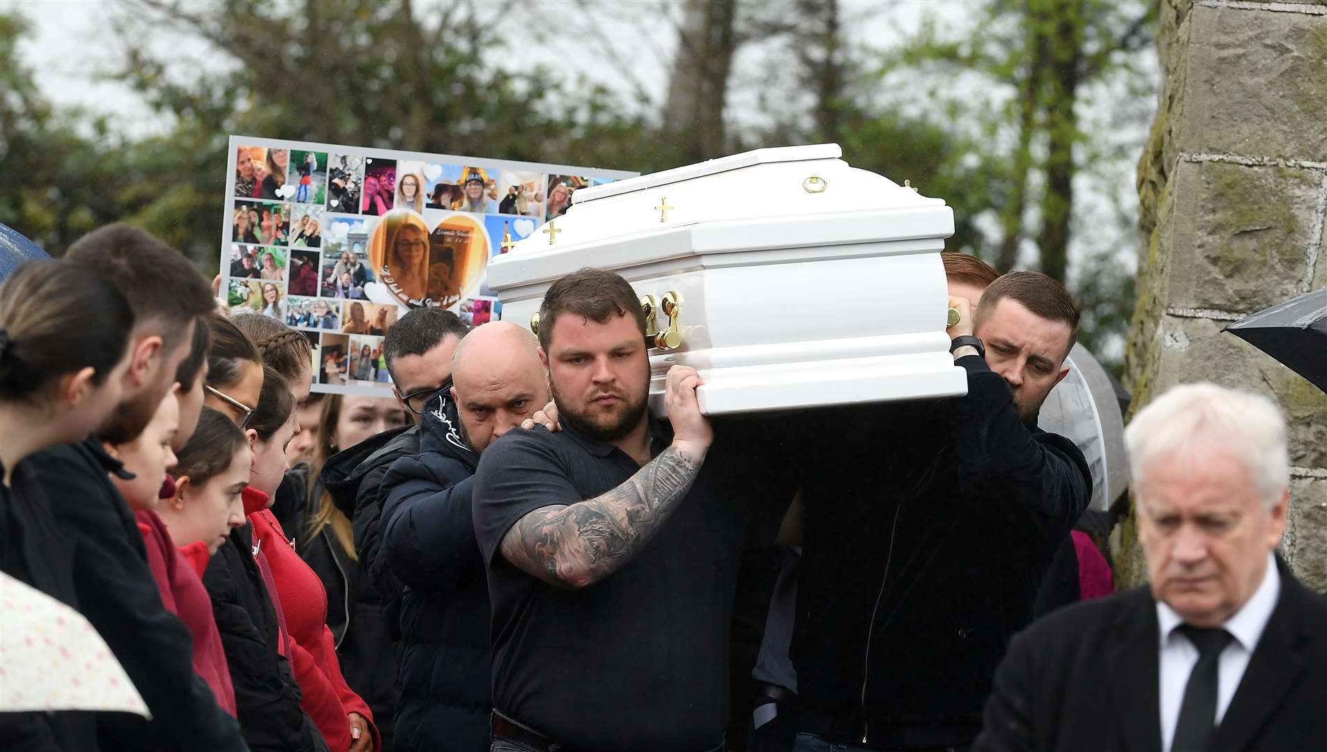 The coffin of Kamile Vaicikonyte is carried at St Mary’s Church in Aughnacloy (Oliver McVeigh/PA)