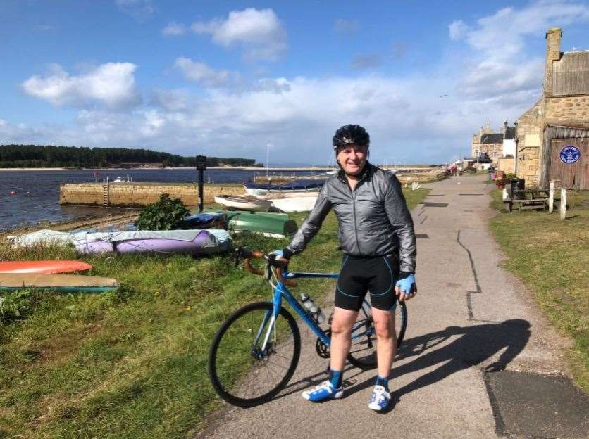 Richard Lochhead clocked up 37 miles cycling around Findhorn on Saturday morning.