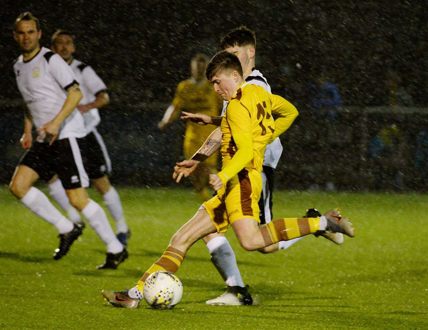 Owen Paterson fires in a goal for Forres at Clachnacuddin last season. Picture: Gary Anthony