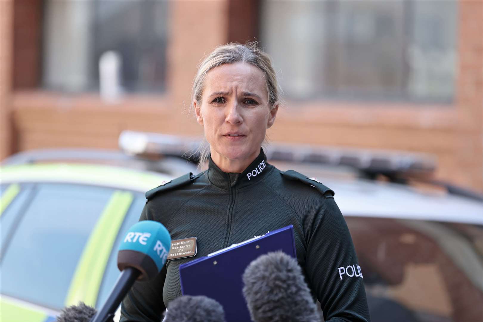PSNI Superintendent Gillian Kearney speaks during a press conference outside Ballymena police station (PA)