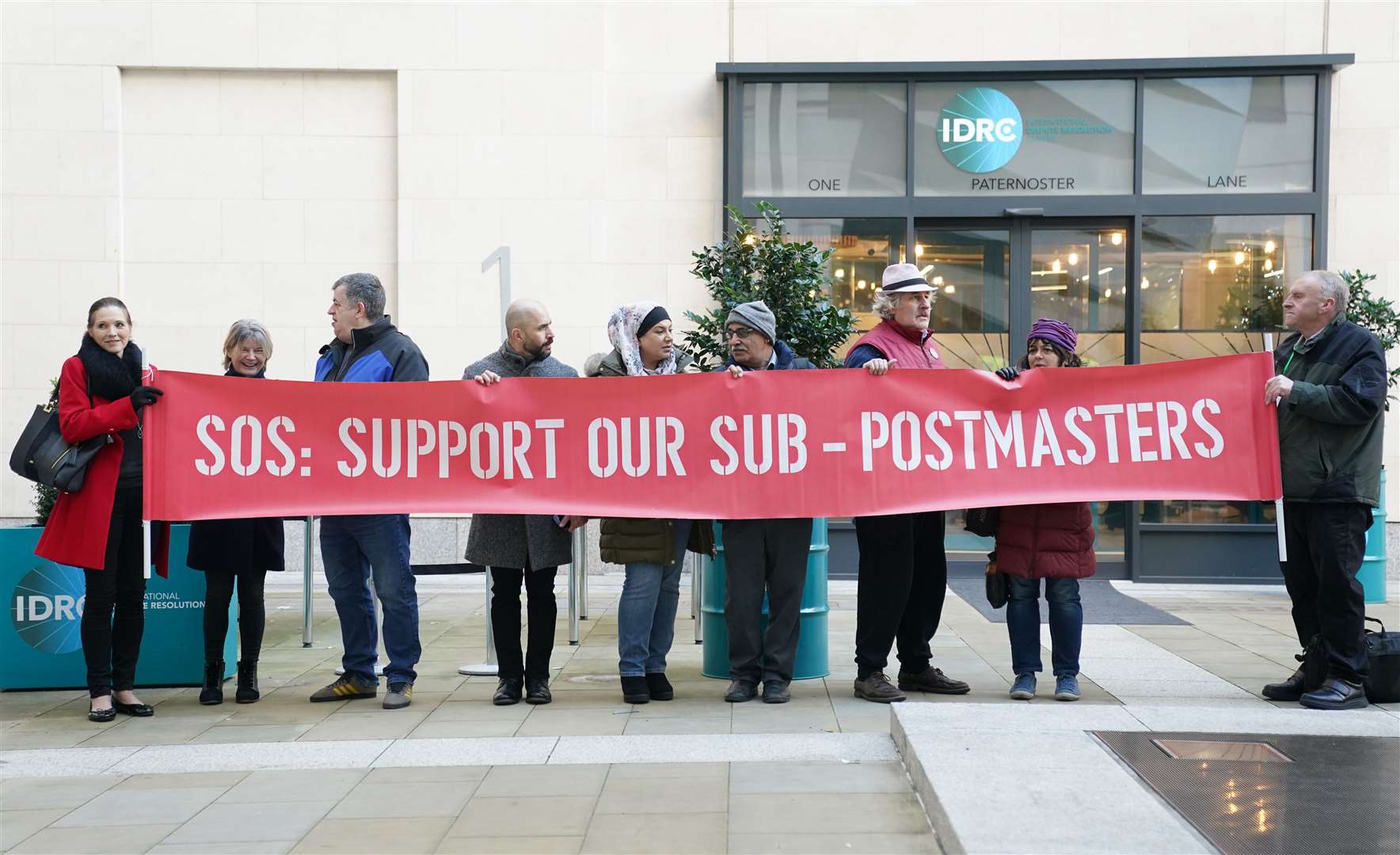Protestors outside the Post Office Horizon IT inquiry. More than 700 branch managers were prosecuted by the Post Office after Fujitsu’s faulty accounting software, Horizon, made it look as though money was missing from their shops (Kirsty O’Connor/PA)