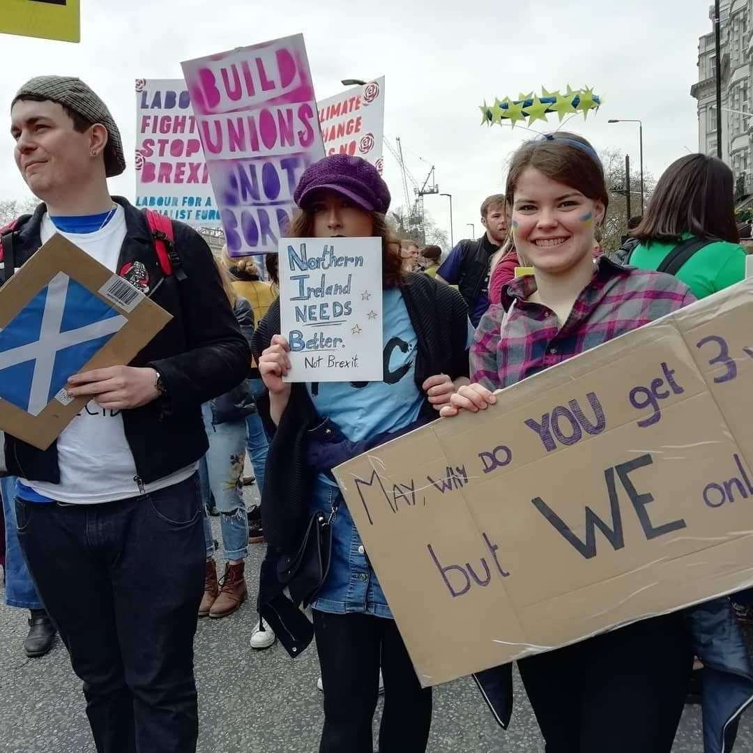 Laura (right) at the 'Put it to the people' march in London in the Spring.