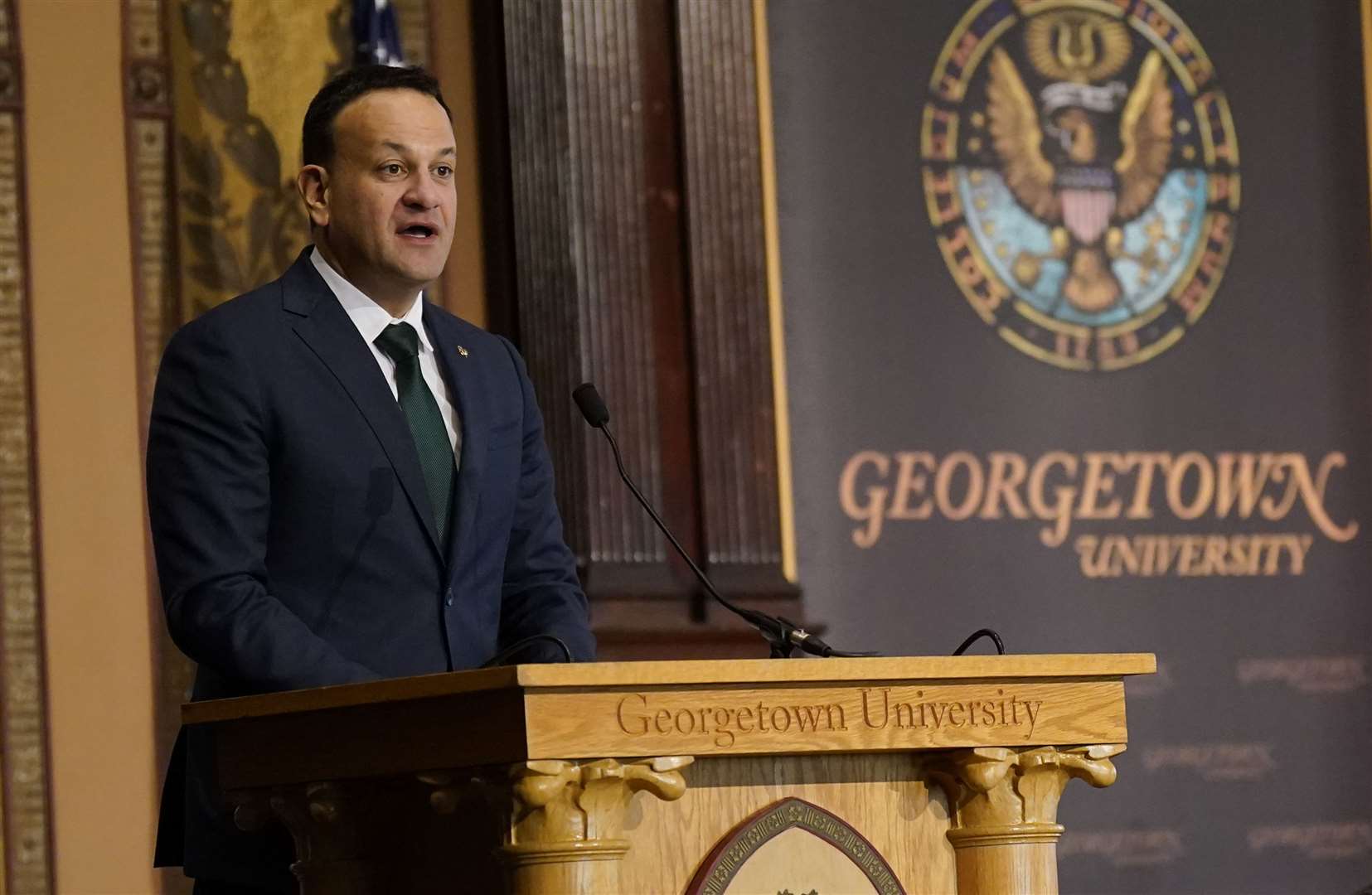 Taoiseach Leo Varadkar speaking at the Women at the Helm conference at Georgetown University in Washington DC (Niall Carson/PA)